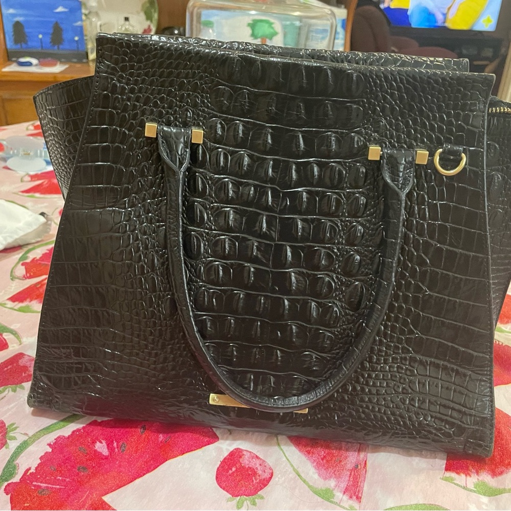 Brahmin Black Crocodile-Embossed Tote Rehab